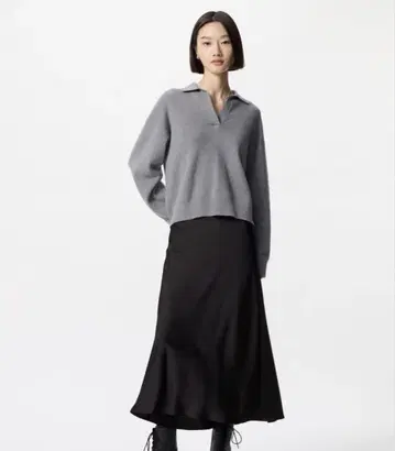 유니클로 UNIQLO 스무스 코튼 릴랙스 폴로 스웨터 그레이 XL