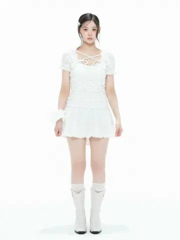 bubbles 셔링 리본 원피스 화이트 M