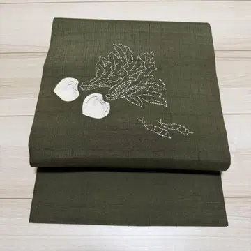 미사용 순수 실크 나고야 오비 순무 패턴 지