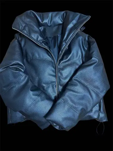 블랙 합성 피혁 패딩 자켓