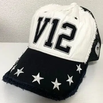 V12 비 트웰브 별 패턴 메쉬 블랙 화이트 골프 스포츠 캡