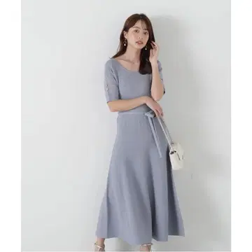 블루 반팔 니트 원피스