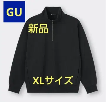 새상품 GU 헤비 웨이트 맨투맨 하프 지퍼 풀오버 블랙 XL 사이즈