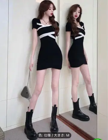 새상품 블랙/화이트 반팔 미니 원피스 M