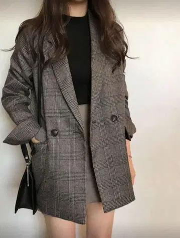 cicilady 체크 무늬 자켓 커피 브라운