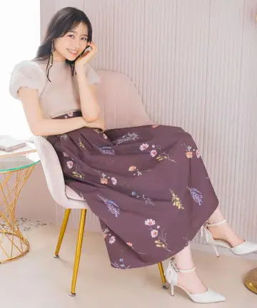 [ 새상품 ] 윌 셀렉션 가을 보타니컬 플라워 턱 스커트