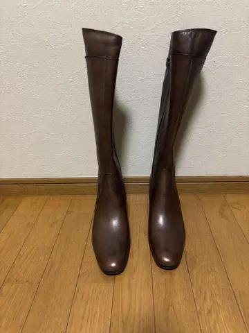 브라운 가죽 롱 부츠 23.5cm