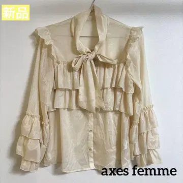 [ 미사용 ] axes femme 라메 시어 양류 프릴 블라우스 크림