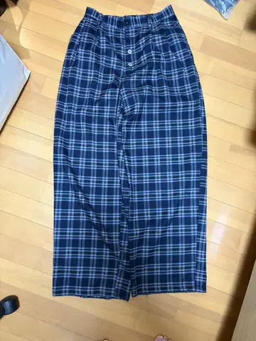 WISH FOREVER 네이비 계열 체크 와이드 팬츠 L 사이즈