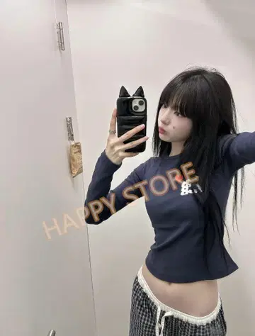AEAE 네이비 긴팔 T셔츠 로고