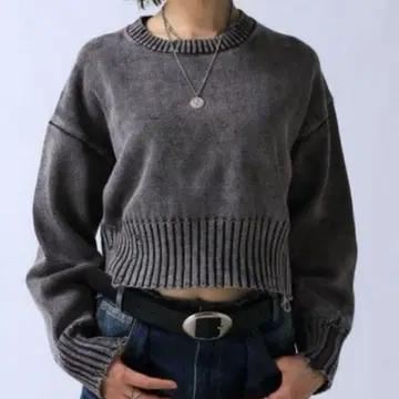 JEANASIS 워시 데미지 숏 풀오버 긴팔 그레이