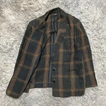 [ 레리안 ] 체크 무늬 린넨 혼방 테일러드 자켓 더블 버튼 JC525