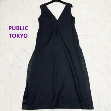 PUBLIC TOKYO 오버롤 스커트 슬리브리스 롱 원피스 블랙