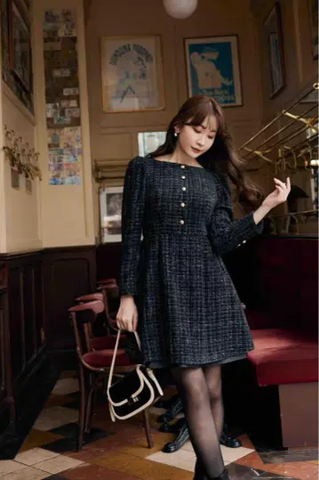 herlipto Mondrian Tweed Mini Dress black