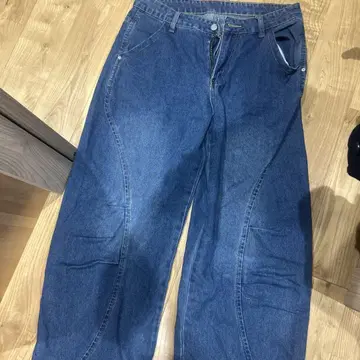 진한 데님 와이드 레그 팬츠