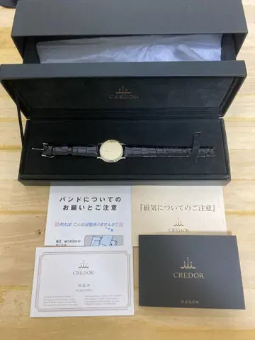 Credor 손목시계 블랙/골드 GCAR051 크로커다일 벨트