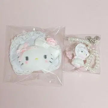 산리오 화이트 프릴 헤어 클립 스트랩 키티