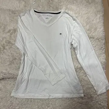 TOMMY HILFIGER 화이트 V넥 T셔츠 M