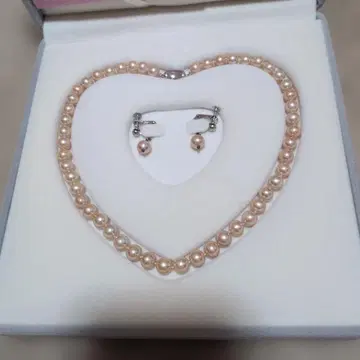 핑크 펄 목걸이 귀찌 세트