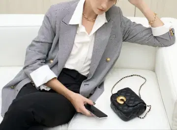 새상품급! 금장 버튼 2 사이즈 체크 더블 블레이저 자켓 미라 오웬
