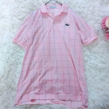 CHEMISE LACOSTE 반팔 피케 셔츠 체크 핑크 로고 자수