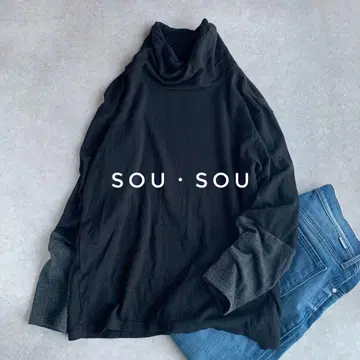 SOU SOU 요우소 트위스트 터틀 블랙 니트 티셔츠 워셔블