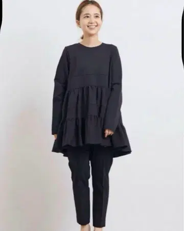 요리 누쿠누쿠 헴 프릴 블라우스 네이비