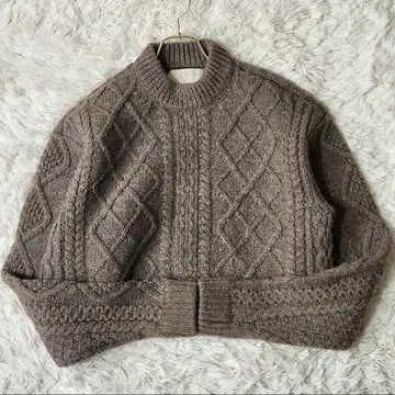 TELOPLAN 니트 크롭 하이넥 아란니트 그레이지