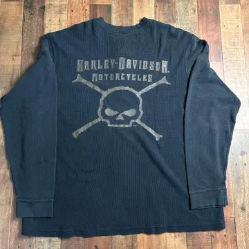 초레어 할리 자수 로고 와플 헨리넥 해골 빅 롱 T