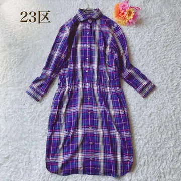 23구 [ M ] 셔츠 원피스 보라색 계열 체크 무늬 캐주얼 상큼함