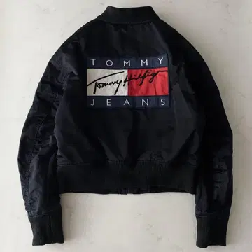 타미힐피거 진스 MA-1 블루종 플라이트 자켓 로고 블랙