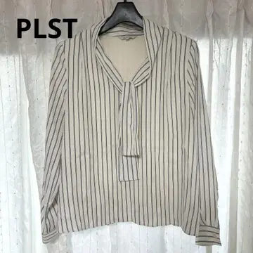 [ PLST ] 플라스테 조젯 보타이 블라우스 스트라이프 패턴 M