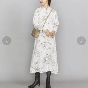 BEAUTY&YOUTH 모노톤 플라워 프린트 밴드 카라 셔츠 원피스