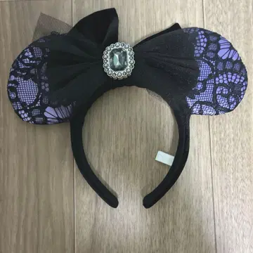 디즈니 할로윈 머리띠 리본 보라색 비쥬 레이스