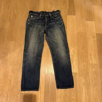 다크 블루 스트레이트 레그 데님 R 자수