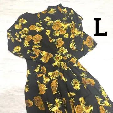 해바라기 무늬 셋업 긴팔 롱 원피스 세퍼레이트 L