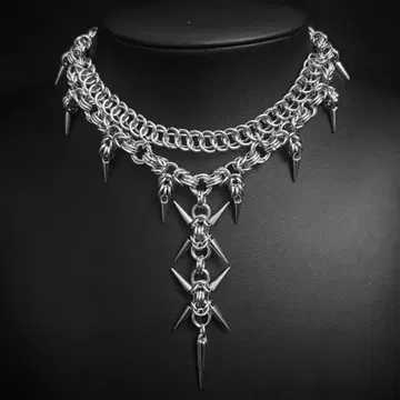 체인메일 더블 스파이크 목걸이 punk' grunge'