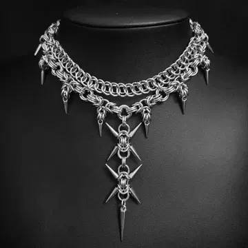 체인메일 더블 스파이크 목걸이 punk' grunge'