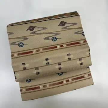 나고야 오비 베이지 컬러풀 순수 실크