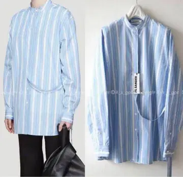 jilsander 만다린 칼라 스트라이프 셔츠