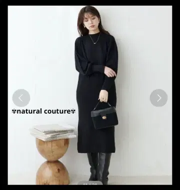 natural couture 펄 볼륨 소매 니트 원피스 2way 블랙