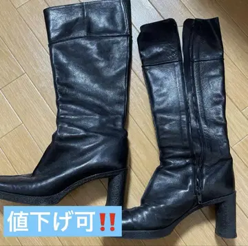 가죽 블랙 롱 부츠 힐 7cm