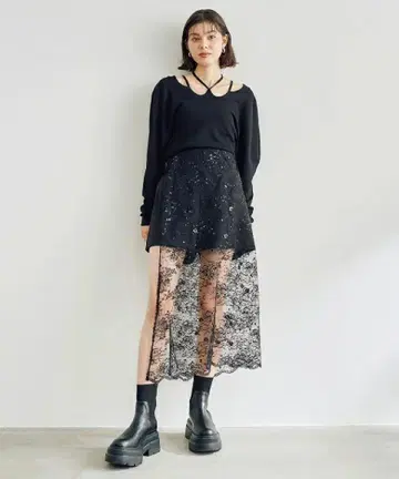 COCODEAL 코코딜 스팽글 레이스 랩스커트