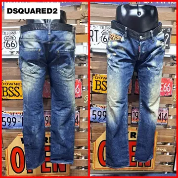 큰 사이즈! Dsquared2 레오파드 송치 가죽 가죽 절개 데님