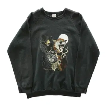 80s 애니멀 빈티지 맨투맨 래글런 블랙 블랙 선페이드