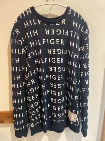 HILFIGER 네이비 로고 프린트 긴팔 셔츠 L 사이즈