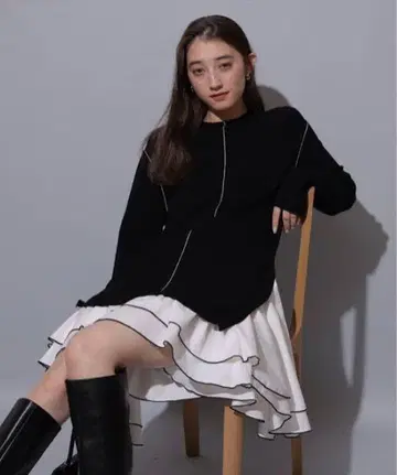 rirandture 배색 라인 셔츠 도킹 튜닉 원피스
