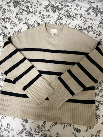 H&M 베이지와 블랙 스트라이프 니트 M