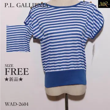 새상품 P.L. GALLIENIA 반팔 티셔츠 보더 무늬 어깨 골드 버튼