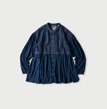 45R 데님 컷워크 x 천축 블라우스 (인디고)